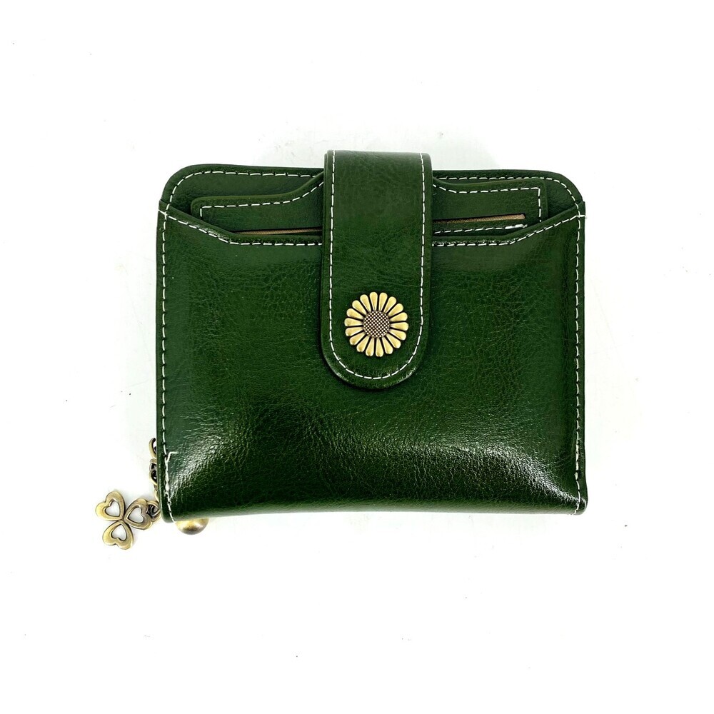 New Best Wishes For You Green Leather Wallet 4 Leaf Clover Lucky Gift With Box